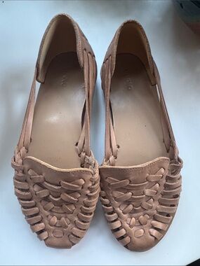 Nisolo Hurache Woven Leather Moccasin Flats in Nude Tan